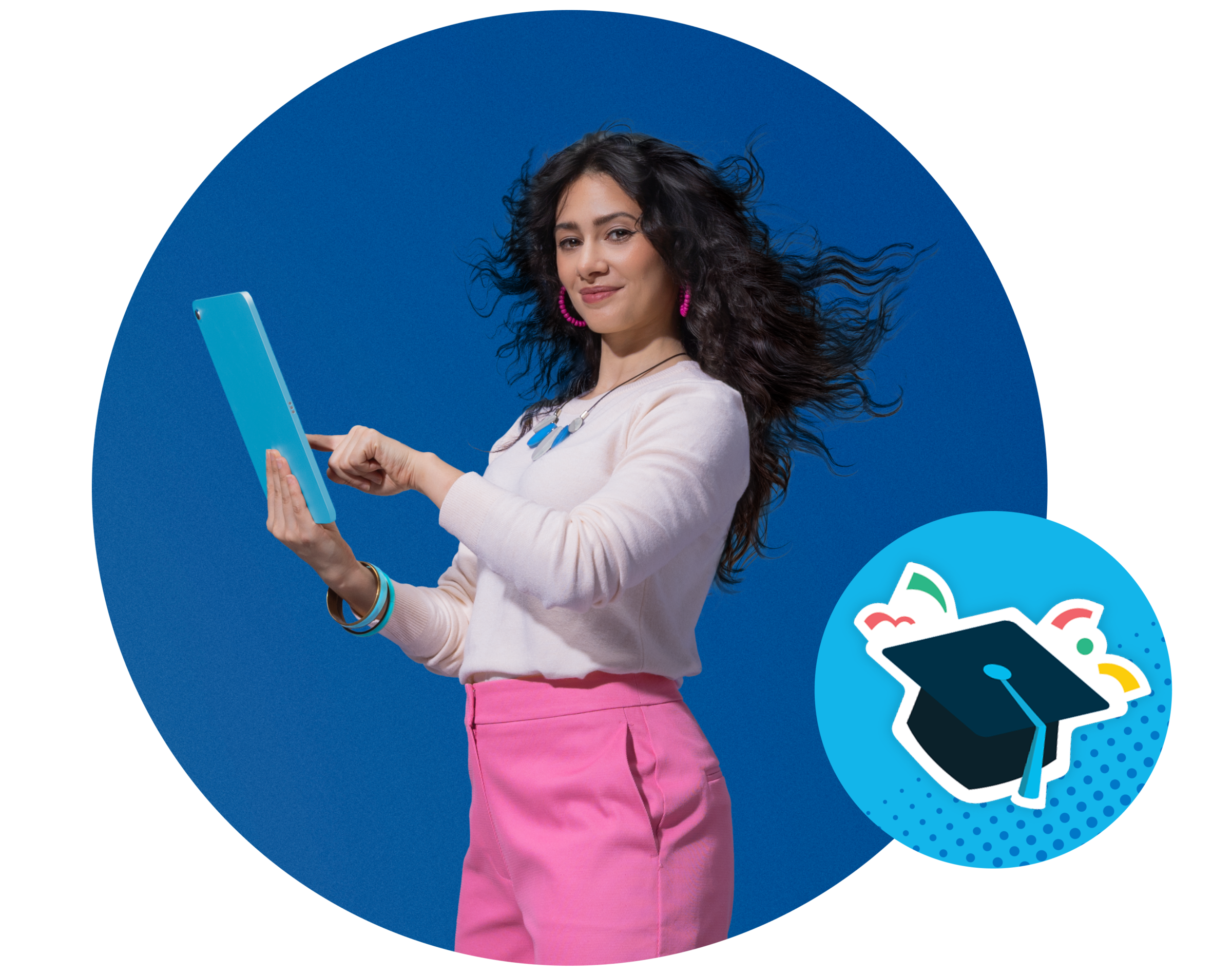 A business owner completes her certification on a tablet.